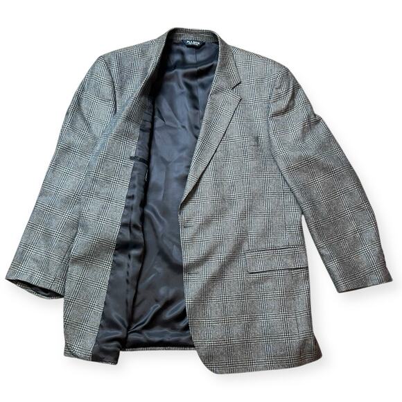 Jos A Bank Silk Wool Blazer 46L Gray Glen Plaid‎ Sport Coat Made in Portugal